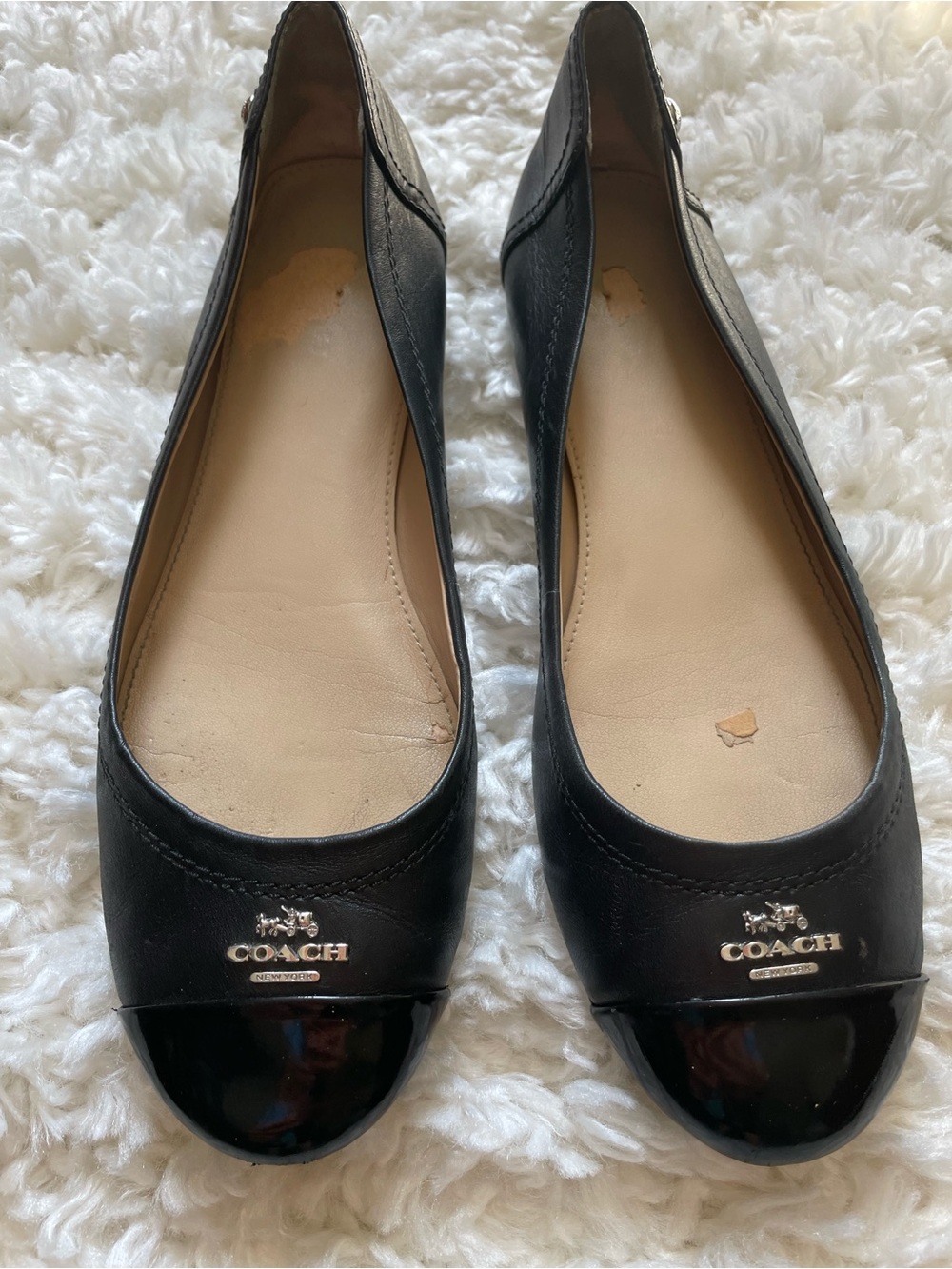 Coach Black Leather Cap-Toe Ballet Flats with Logo Accent (A1609 Chelsea)